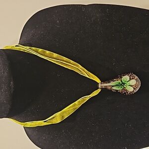 FLORAL GLASS PENDANT on Ribbon & Cord 18" Necklace.